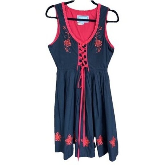 Unbranded Dresses & Skirts - Vintage 1960s 1970s DIRNDL Black Red Floral Embroidered Corset Goth  Size 36